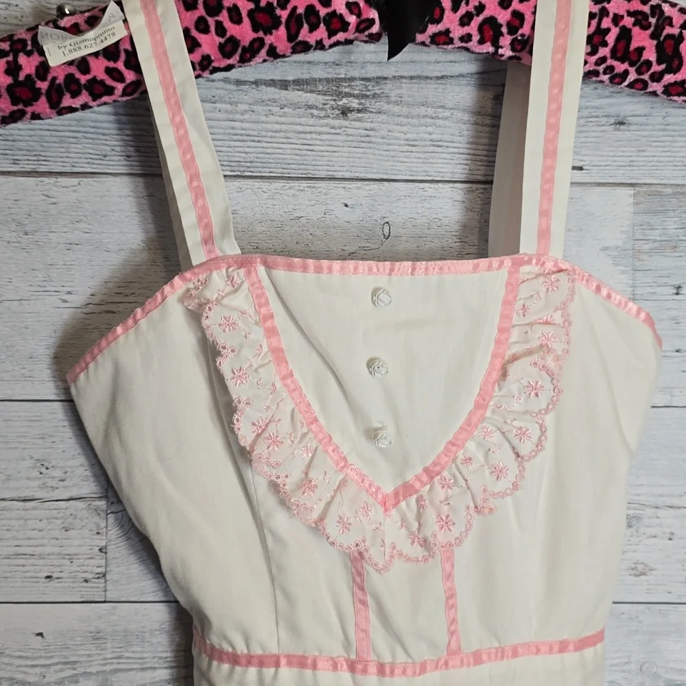 Vintage 1970's Candi Jones California White Pink Prairie Dress - Picture 3 of 11